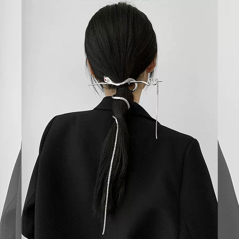 Schicke silberne Schlangen-Haarnadel für langes Haar, Unisex