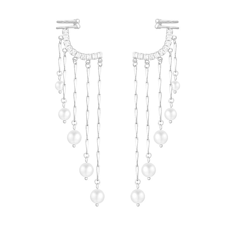 Ausgefallene Damen Strass Perlen Quaste Ohrringe