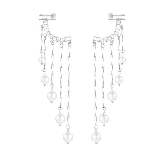 Ausgefallene Damen Strass Perlen Quaste Ohrringe