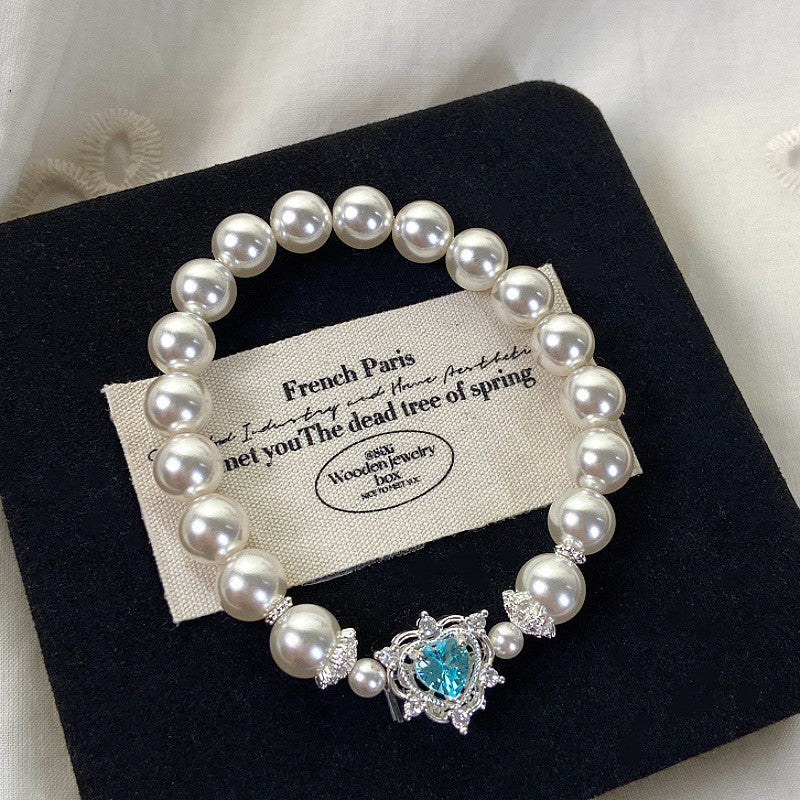 Sweet Heart & Rose Zircon Pearl Bracelet