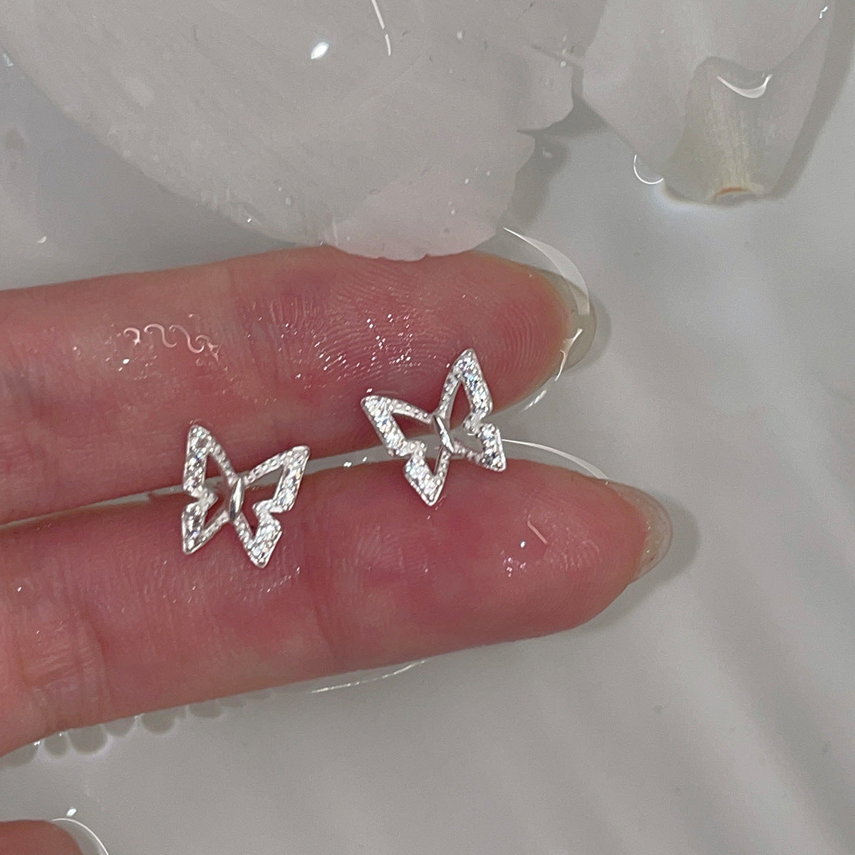 999 Sterling Silver Openwork Butterfly Stud Earrings