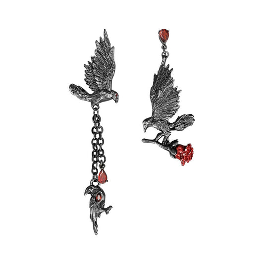 Gothic Asymmetrical Raven King Rose Earrings