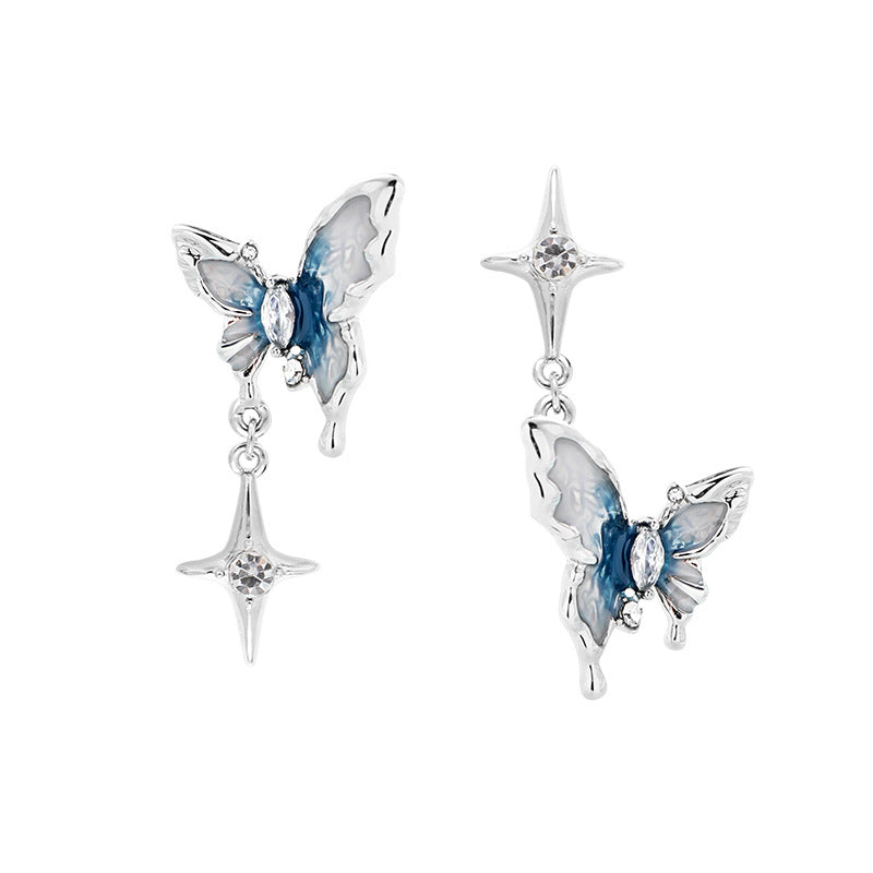 Blue Butterfly Star Asymmetrical Stud Earrings for Yelan