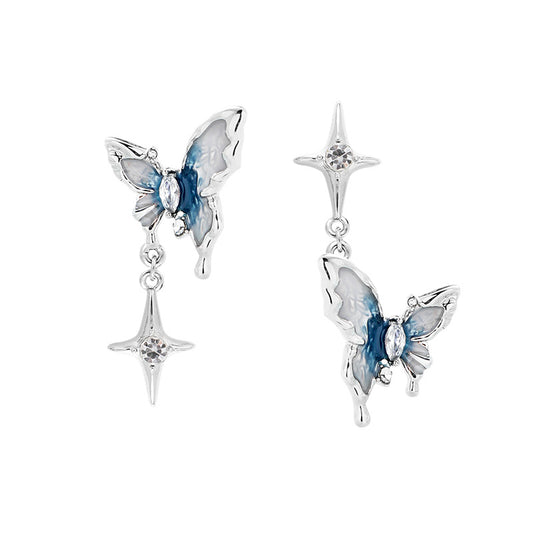 Blue Butterfly Star Asymmetrical Stud Earrings for Yelan