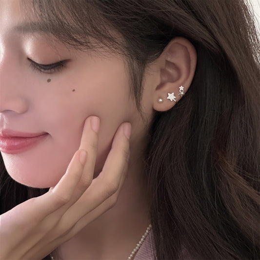 Sweet Shining Star & Pearl Stud Earrings
