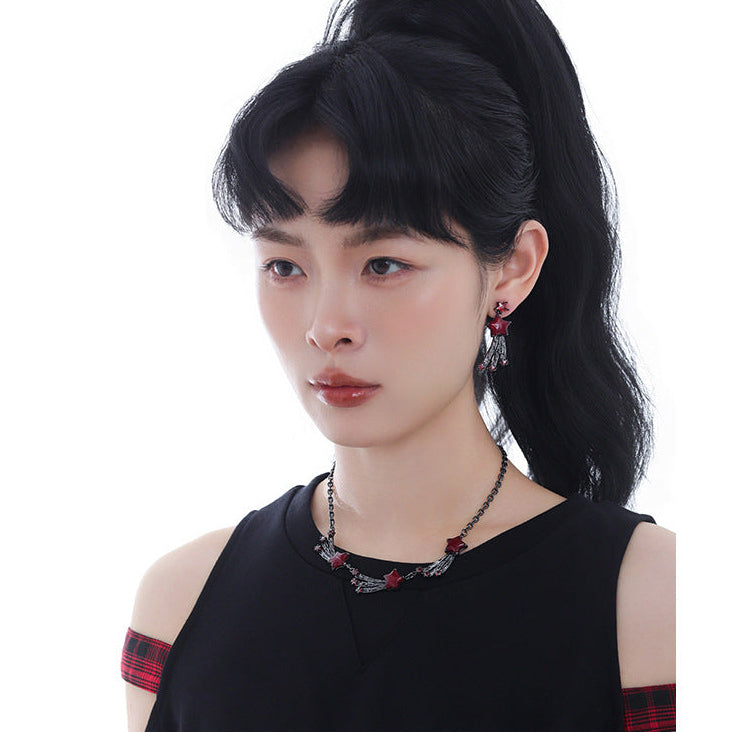 Y2K Goth Scarlet Black Meteor Necklace