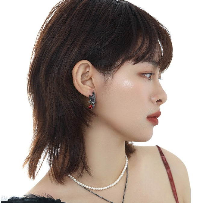 Dark Gothic Raven King Rose Stud Earrings