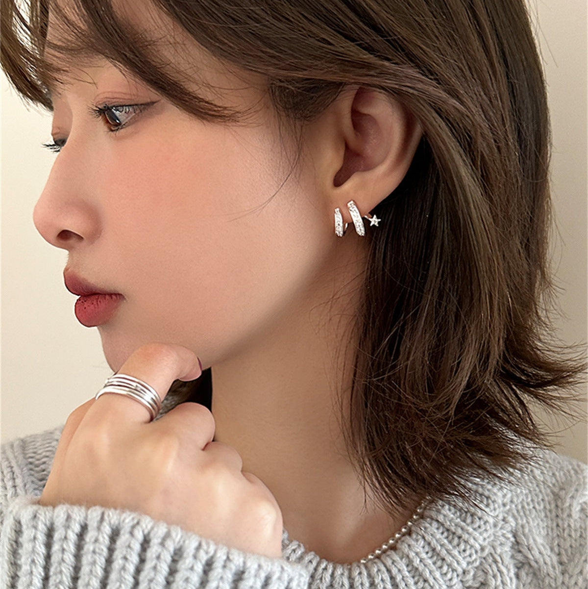 Designer Meteorite Star Zircon Earrings