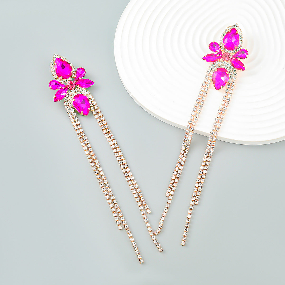 Strass Blumen Geometrische Quaste Ohrringe frauen Übertrieben Elegante Baumeln Ohrringe Bankett Schmuck Zubehör