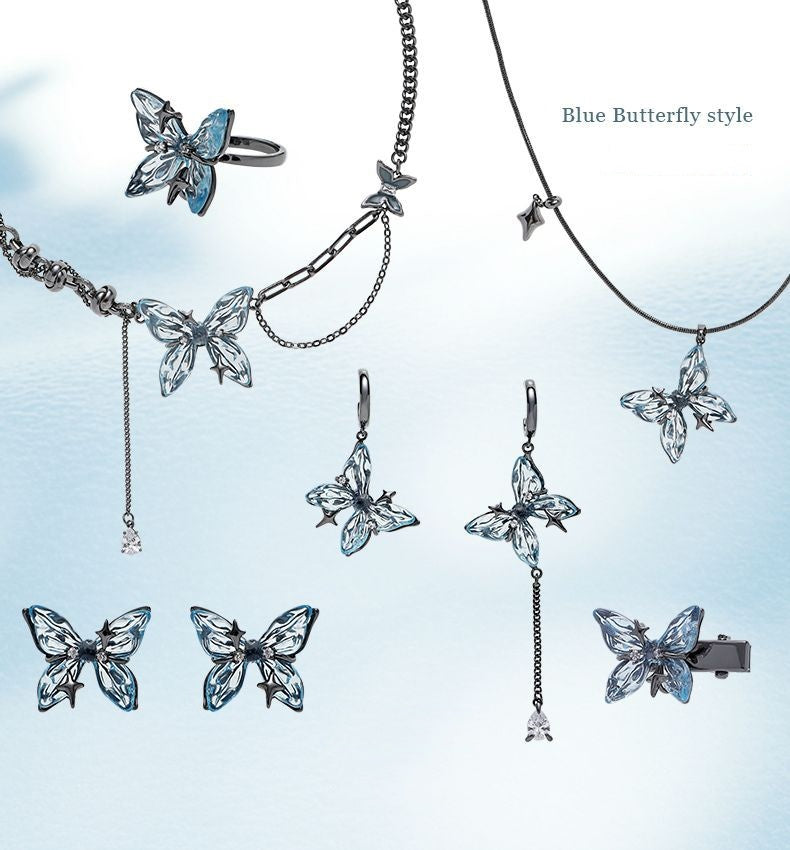 Designer Süßes Mädchen Blauer Schmetterling Choker Halskette