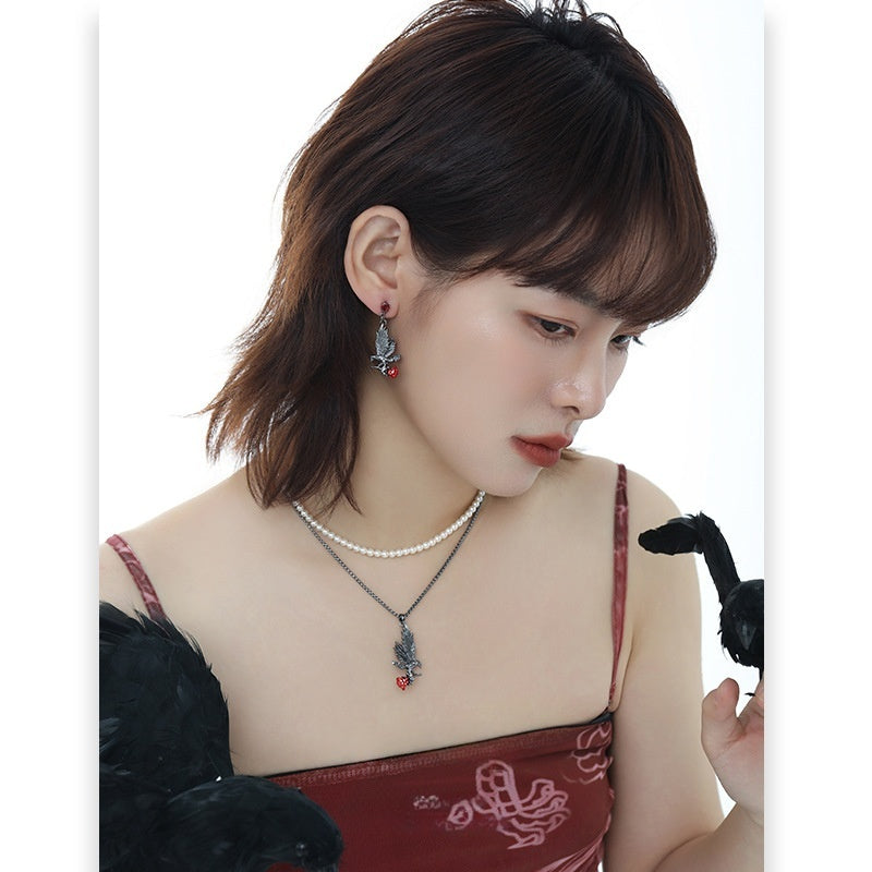 Gothic Asymmetrical Raven King Rose Earrings