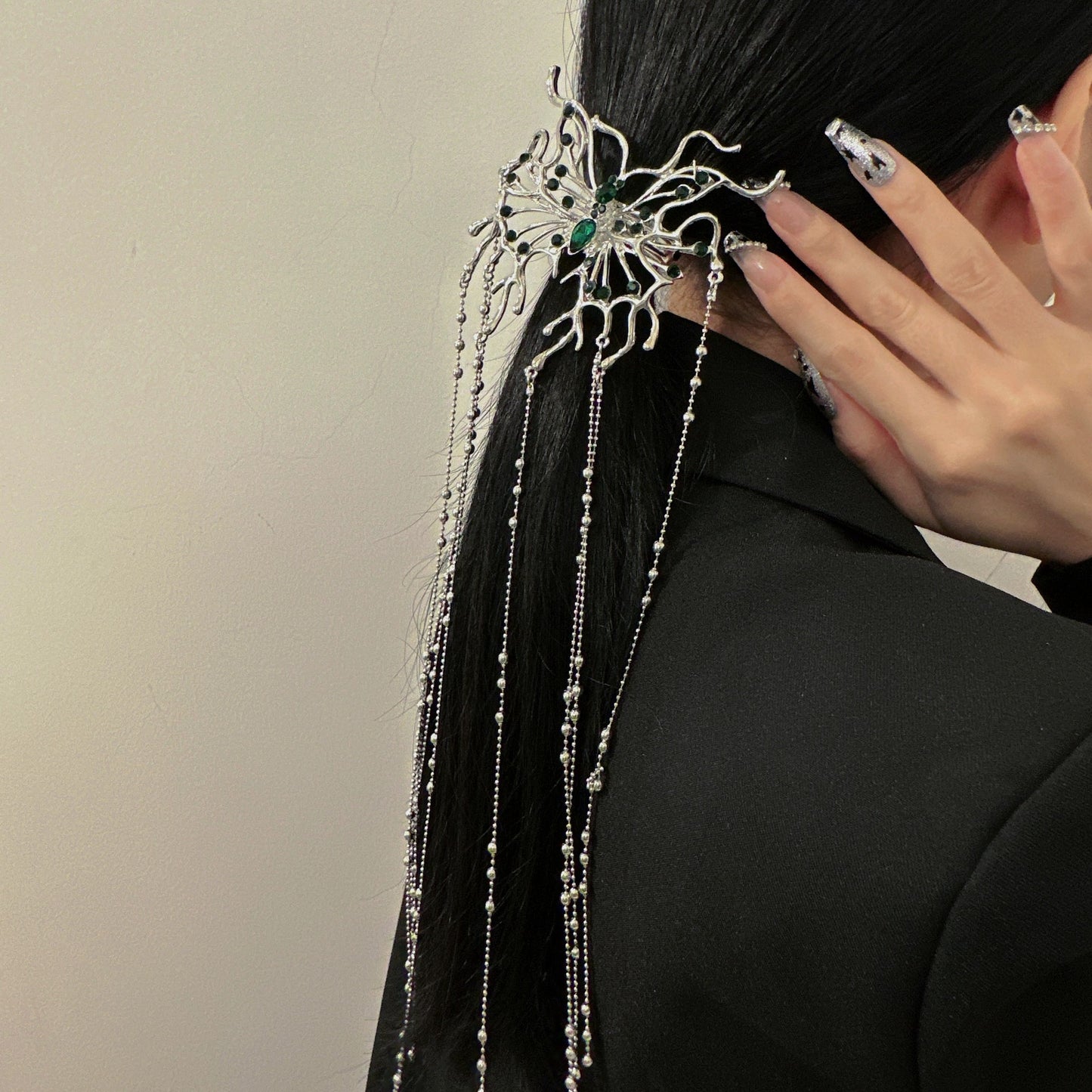 Schicke lange Quaste Damen Silber Schmetterling Haarnadel