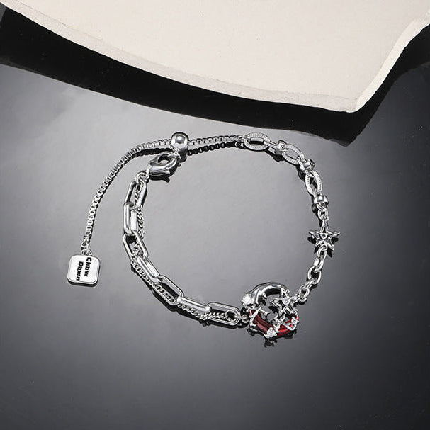 Gothic Style Red Moon Shining Star Asymmetrical Earrings