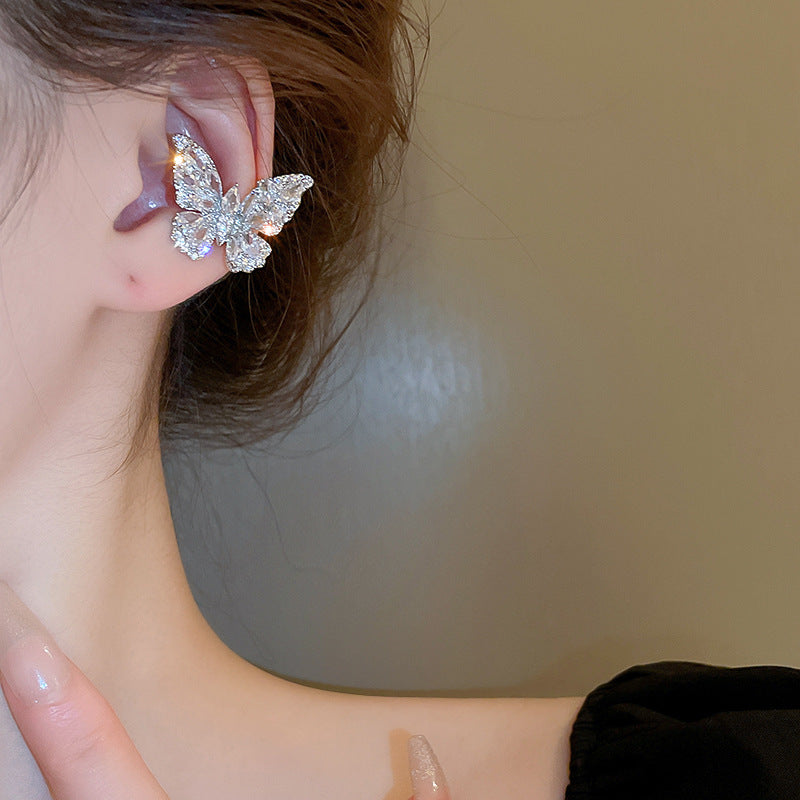 Shining Silver Butterfly Rhinestone Ear Cuff