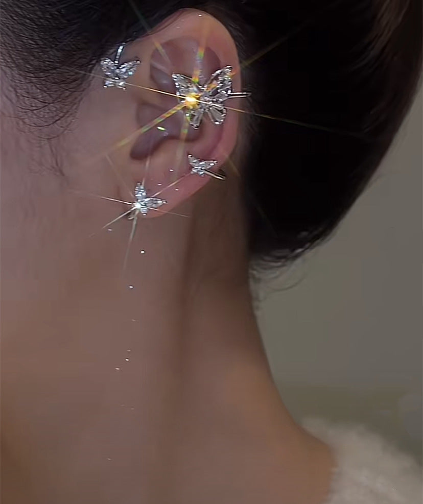Sweet Silver Butterfly Shining  Zircon Ear Cuff