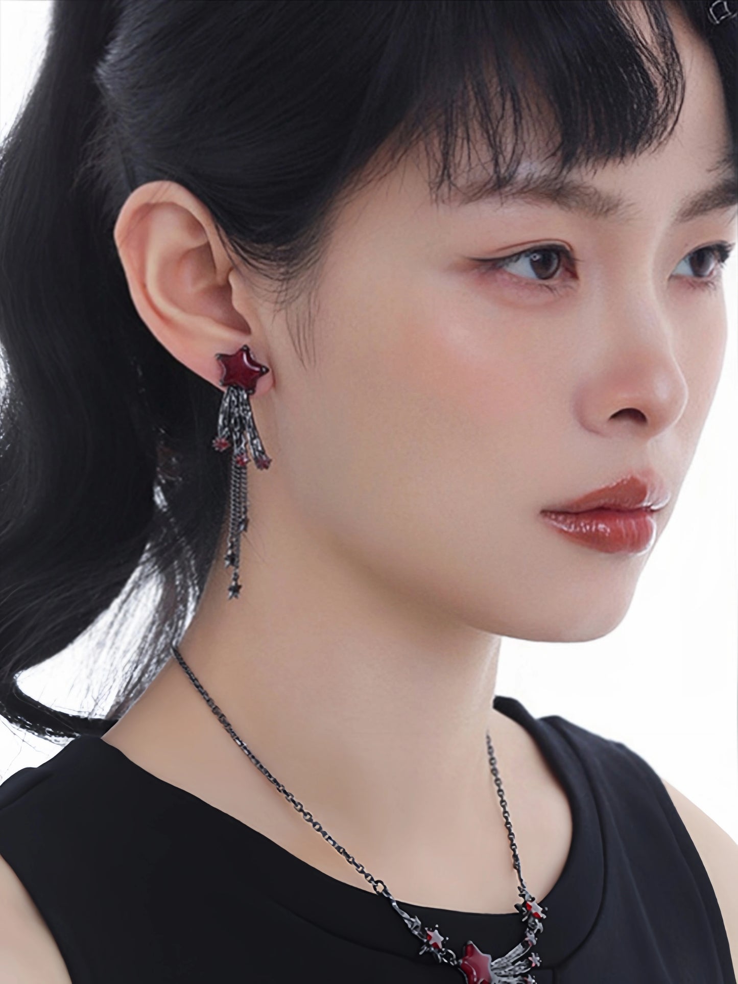 Goth Scarlet Black Meteor Tassel Earrings