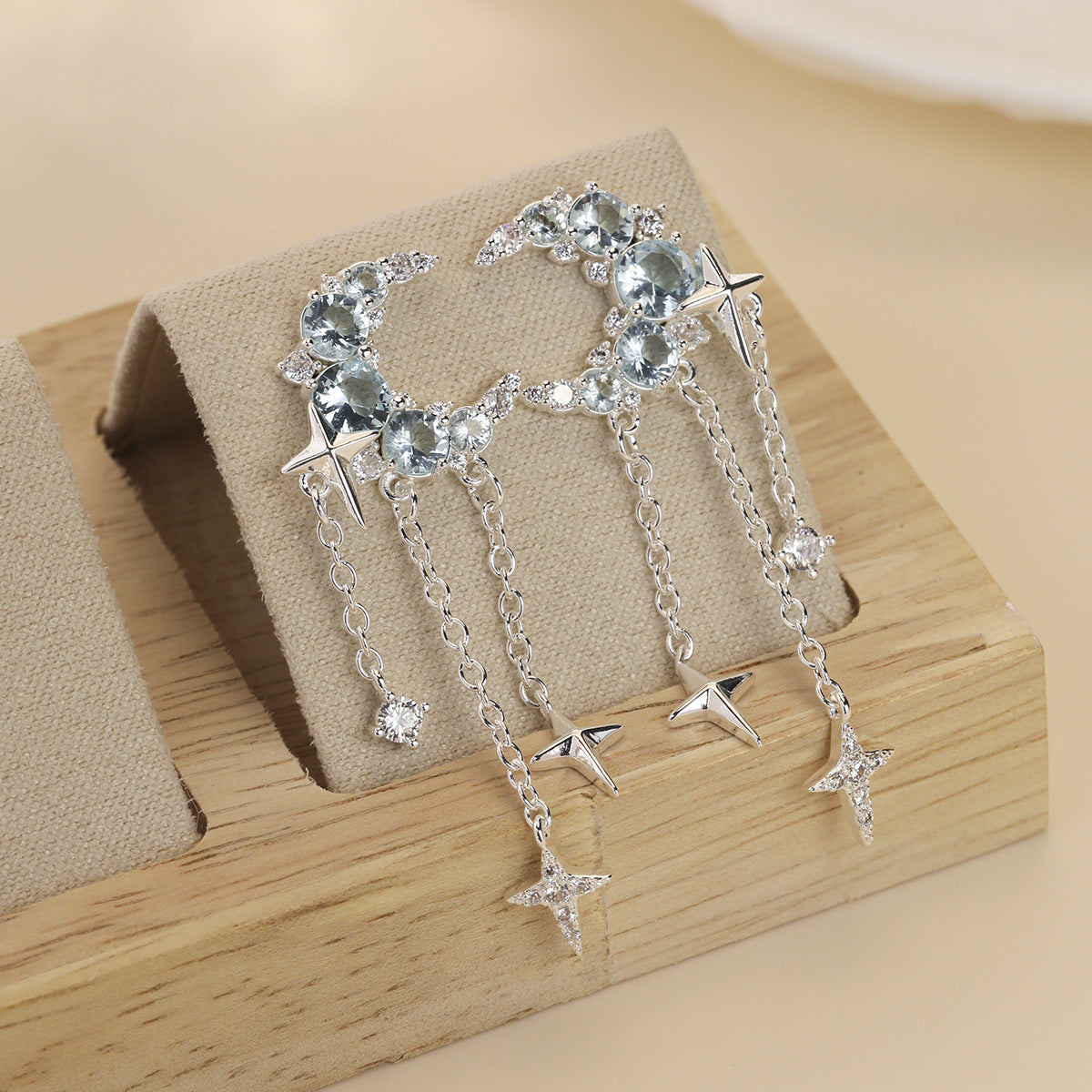 Shining Star & Moon Rhinestone Stud Earrings