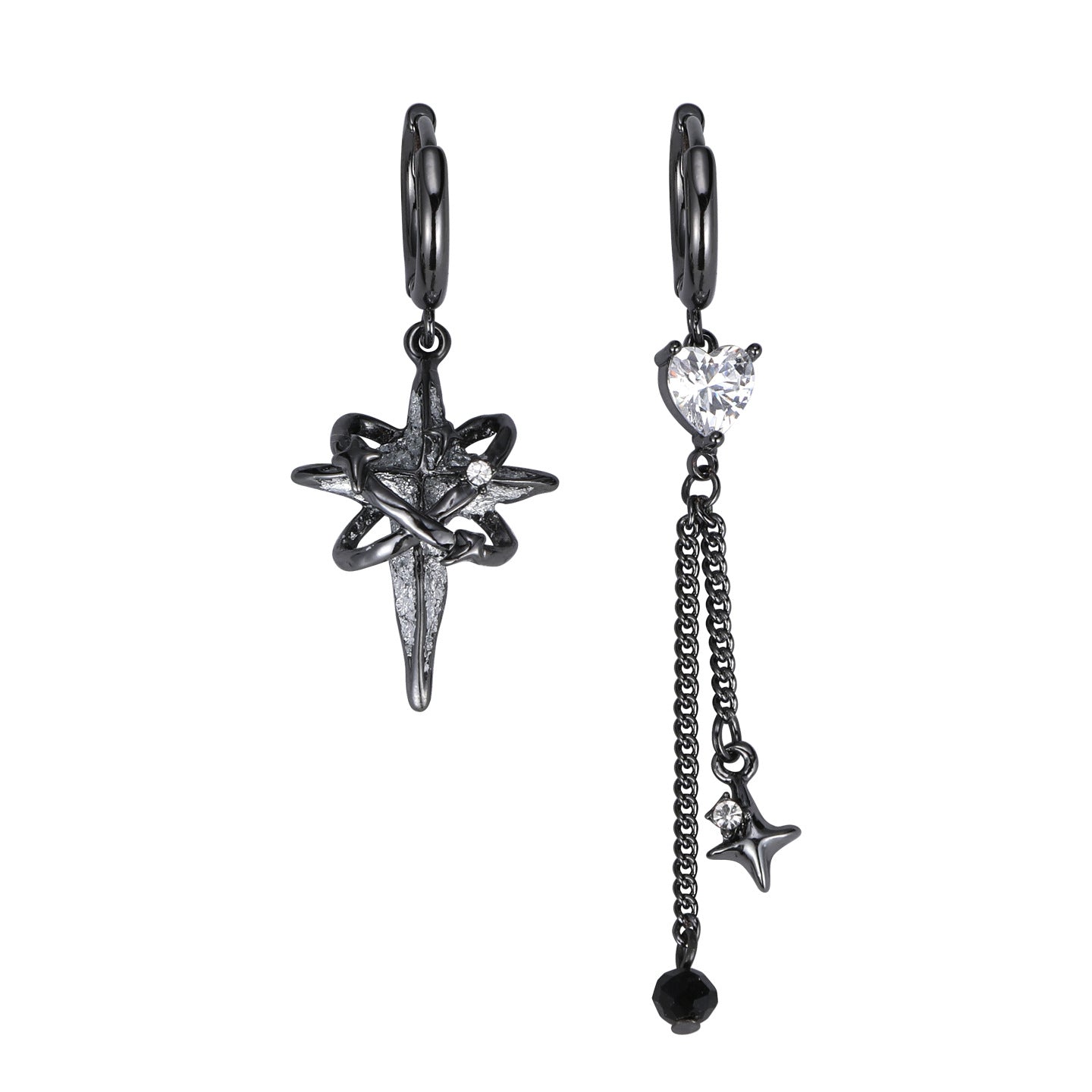 Y2K Goth Black Star & Heart Hoop Earrings