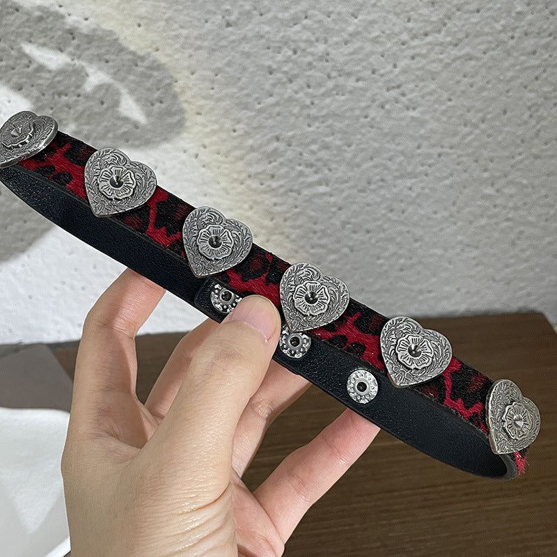 Punk Gothic Weinrot Leopardenmuster Herz/Kreuz Choker Halskette