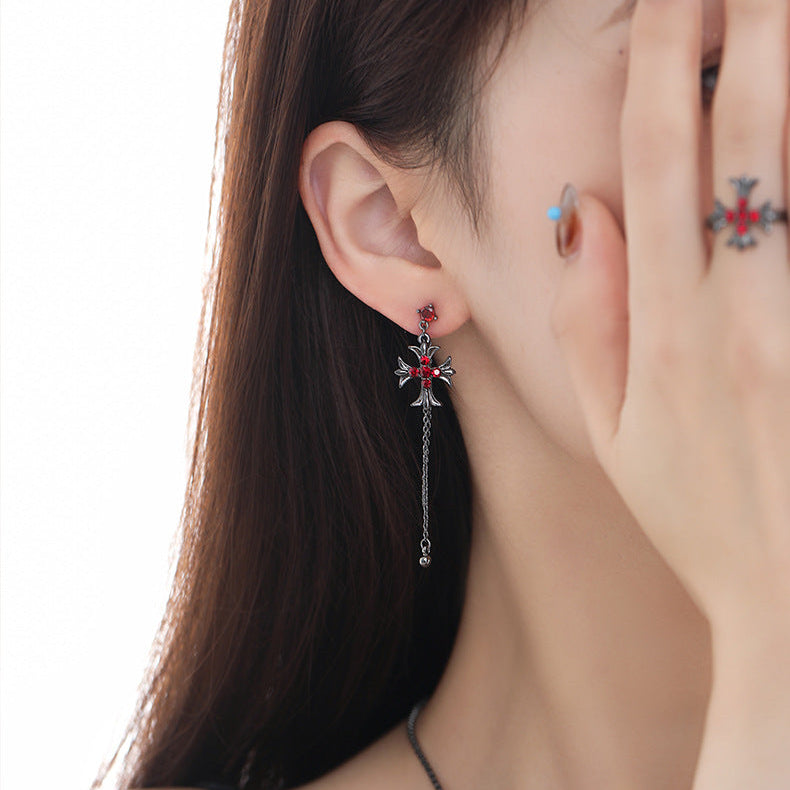 Goth Designer Dark Cross Earrings