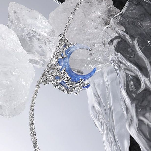 Y2K Style Liquid Starlight Blue Moon Necklace