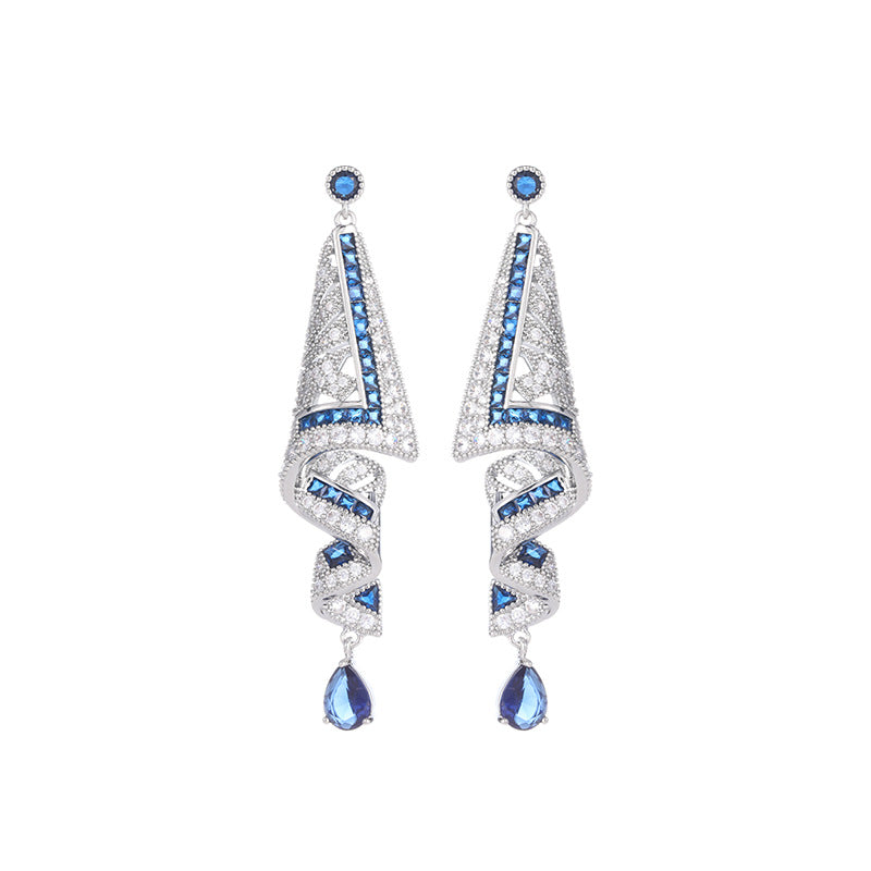 Elegant Blue Rhinestone Twist Stud Earring for Raven Claw