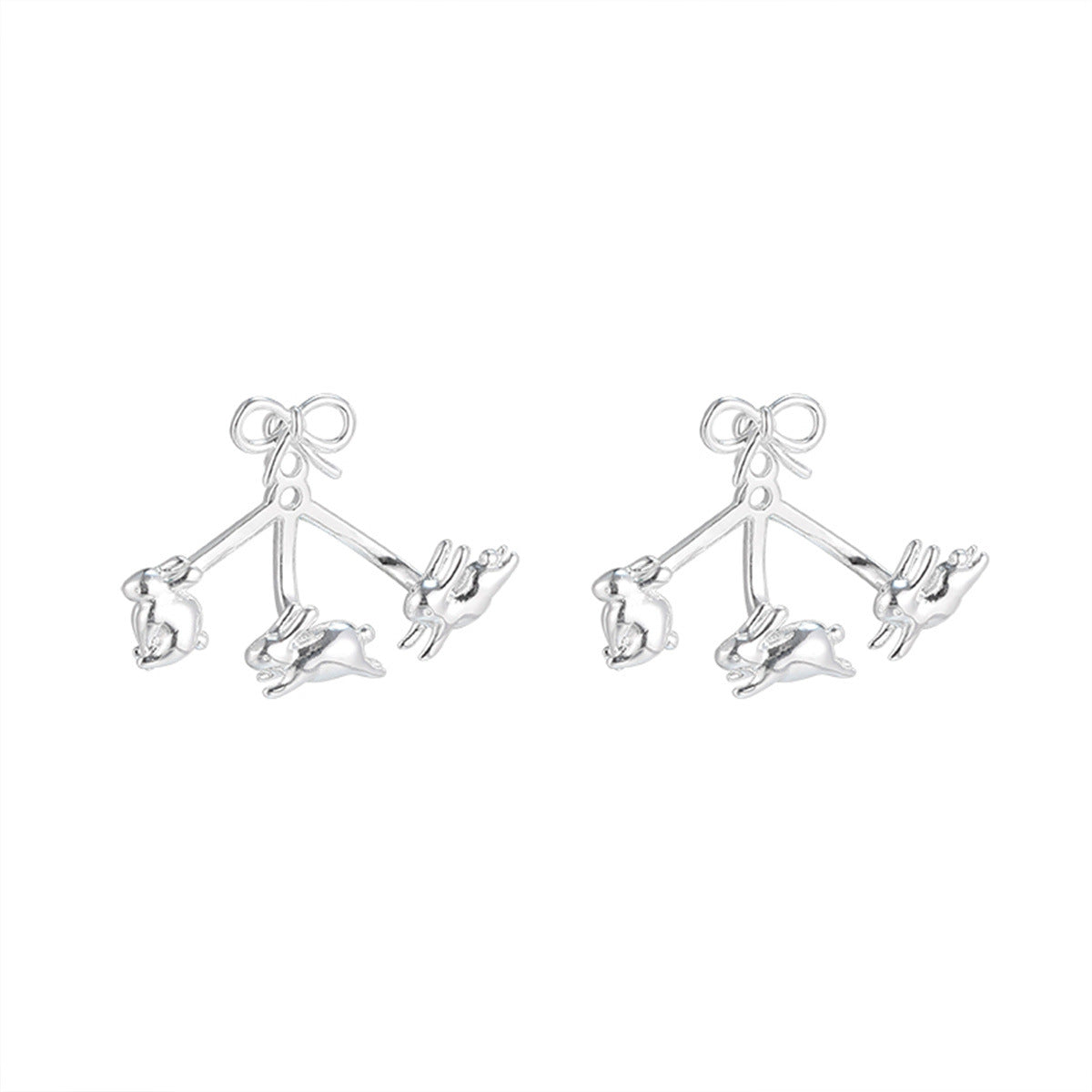 Sweet Bow & Running Rabbit Stud Earrings