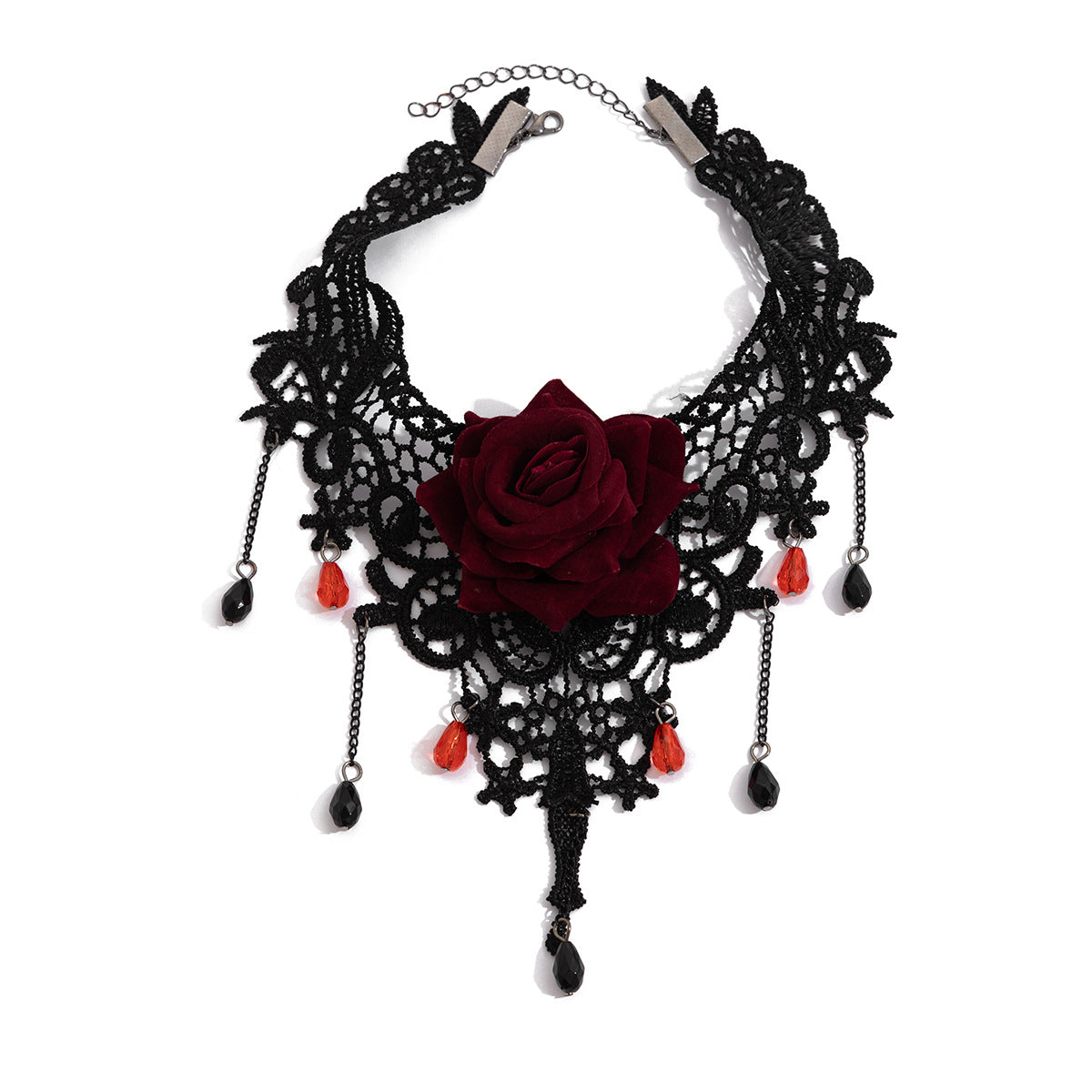Gothic Girl Spitze Rote Rose Quaste Choker Halskette
