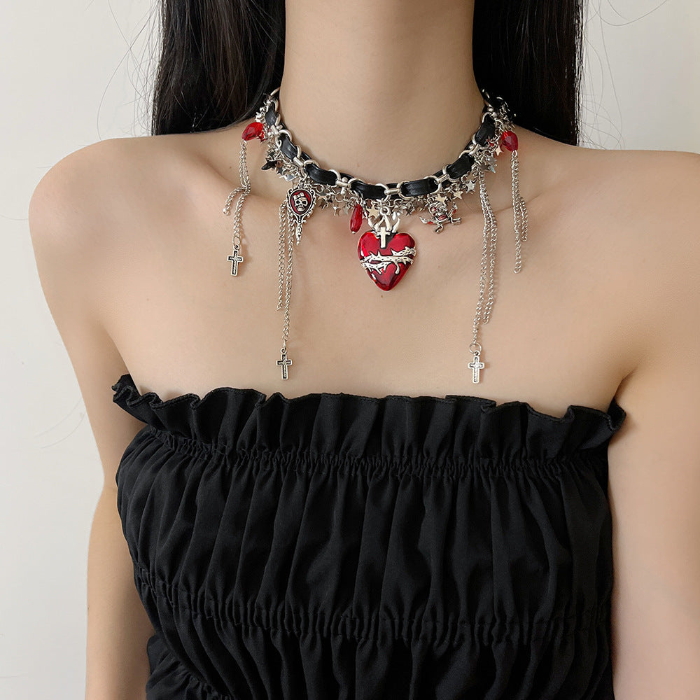 Y2K Spicy Girl Chic Rote Herz Quaste Choker Halskette