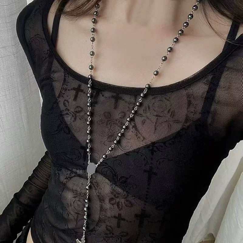 Y2K Goth Vintage Cross Beads Multi-Layer Necklace