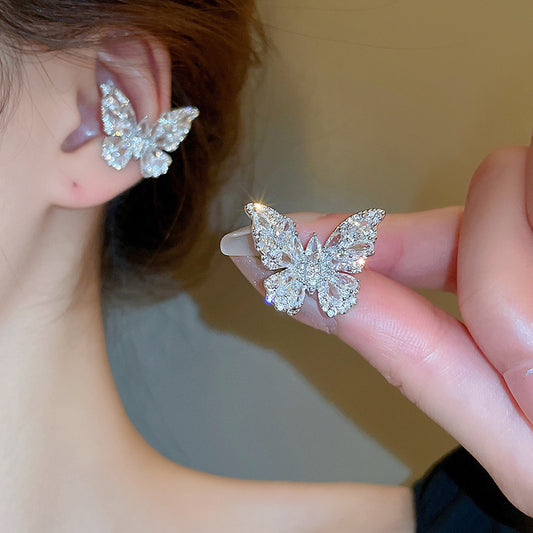 Shining Silver Butterfly Rhinestone Ear Cuff