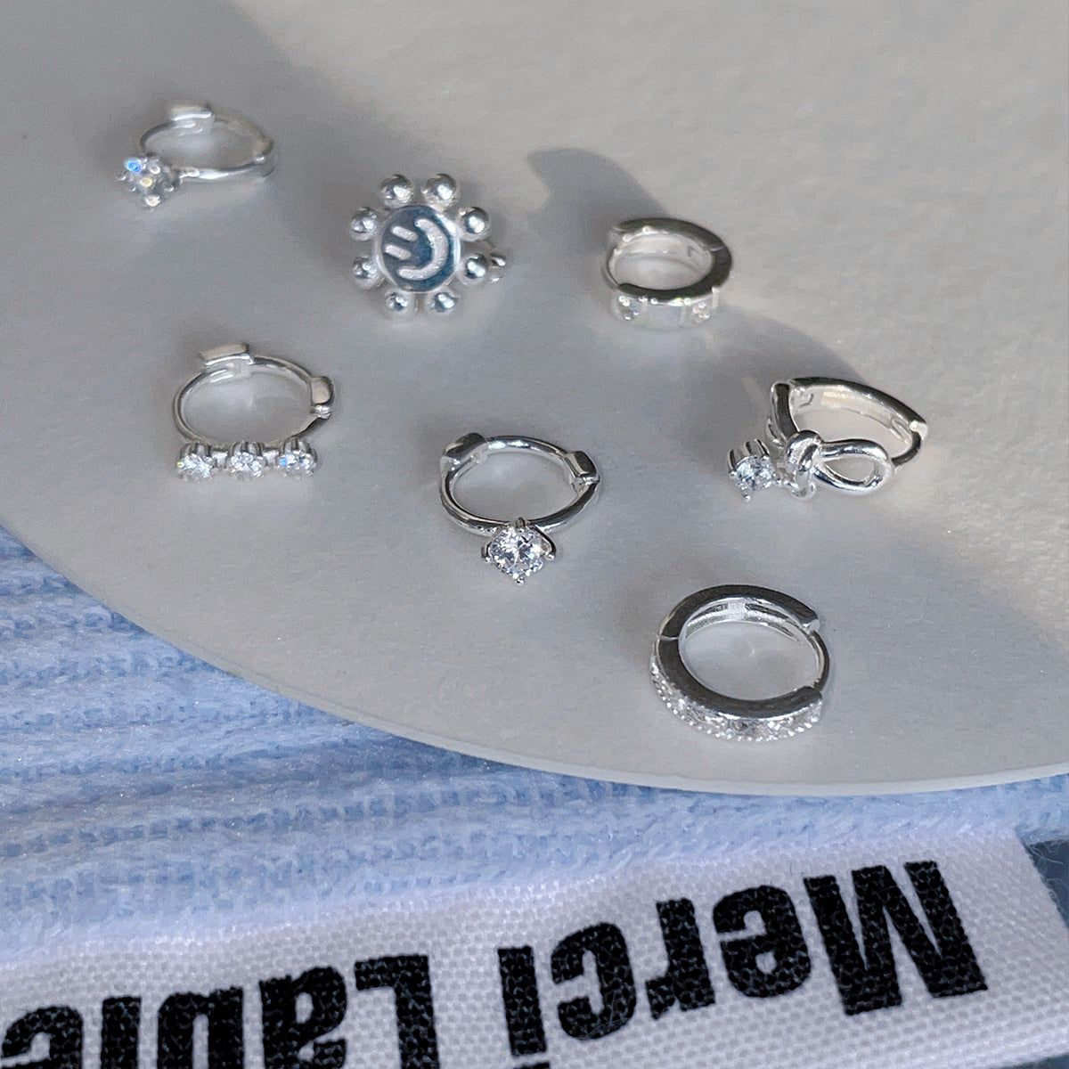 Y2k Style S999 Silver Bow Smile Zircon Earrings