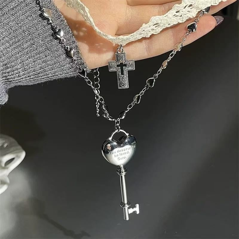 Y2K White Cross & Key Choker Necklace