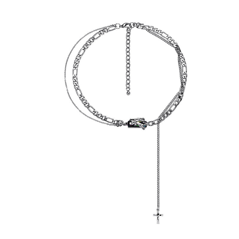 Hip-Hop-Halskette mit Strasssteinen, Unisex, doppellagig