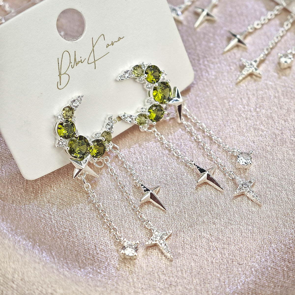 Shining Star & Moon Rhinestone Stud Earrings