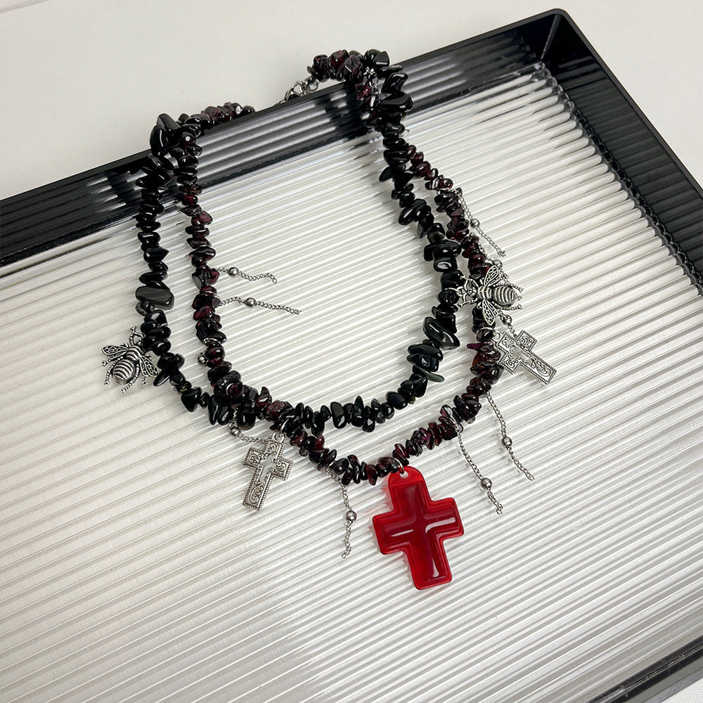 Rotes Kreuz - Gothic Style - Quasten-Halsband