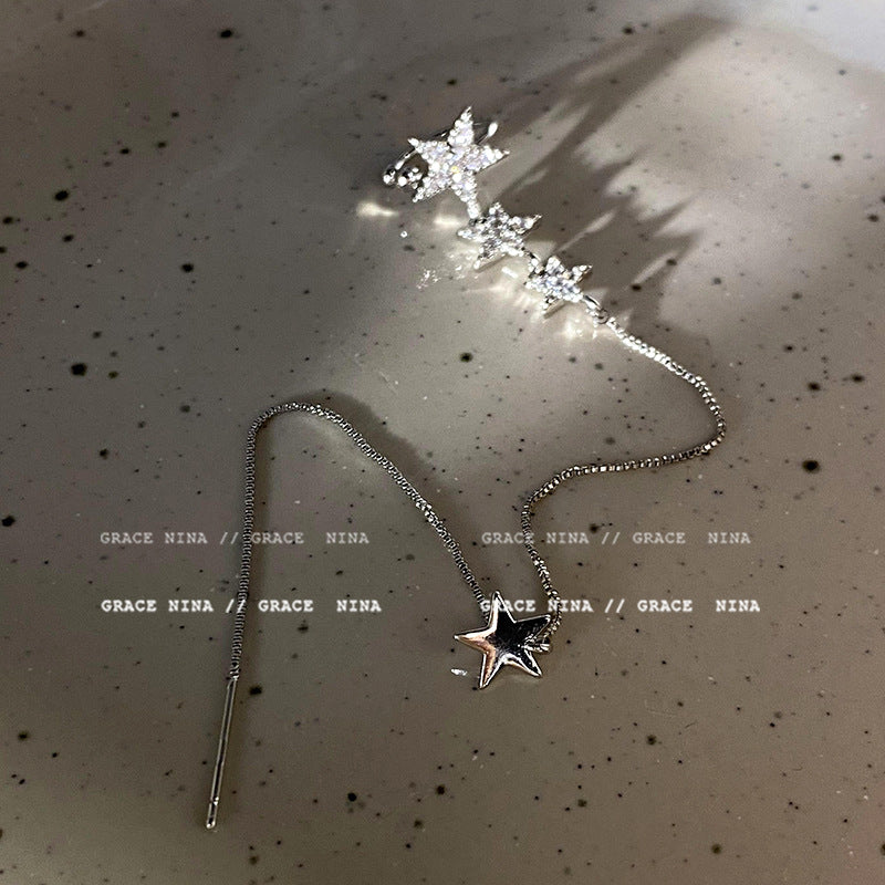 Ohrstecker mit Stern-Quaste für Damen, glänzend, Silber