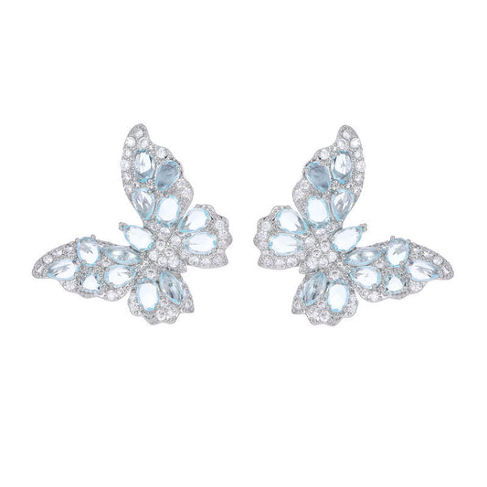 Gorgeous Blue Butterfly Rhinestone Stud Earrings