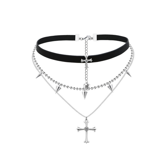 Y2K Mädchen Kreuznieten Stapel Choker