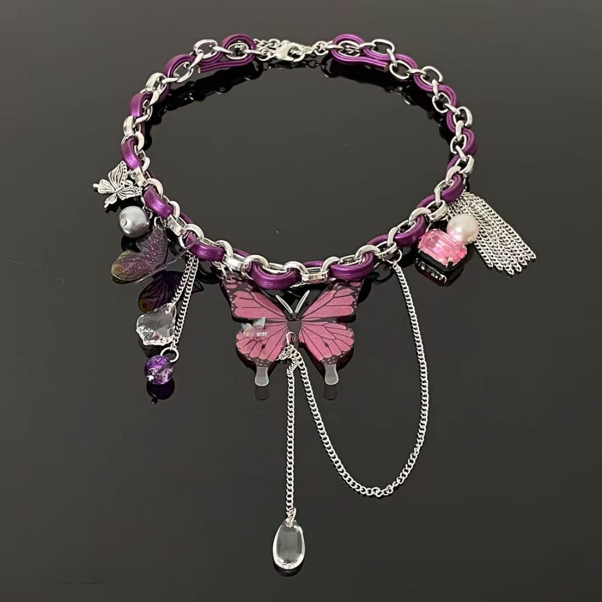 Y2K Sweet Girl Purple Butterfly Choker Necklace