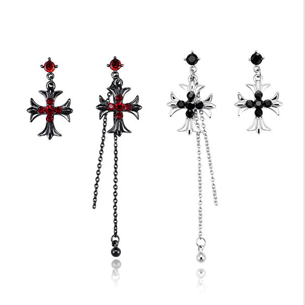 Goth Designer Dark Cross Earrings