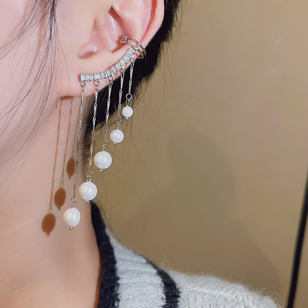 Ausgefallene Damen Strass Perlen Quaste Ohrringe