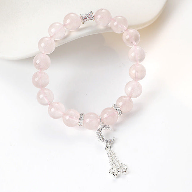 Sweet Pink Crystal Moon Fringe Beaded Bracelet