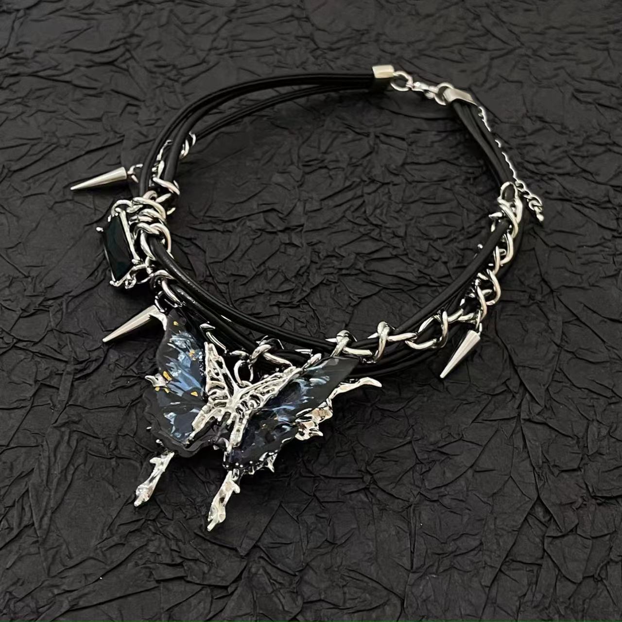 Y2K Chic Dark Butterfly Rivet Choker Necklace