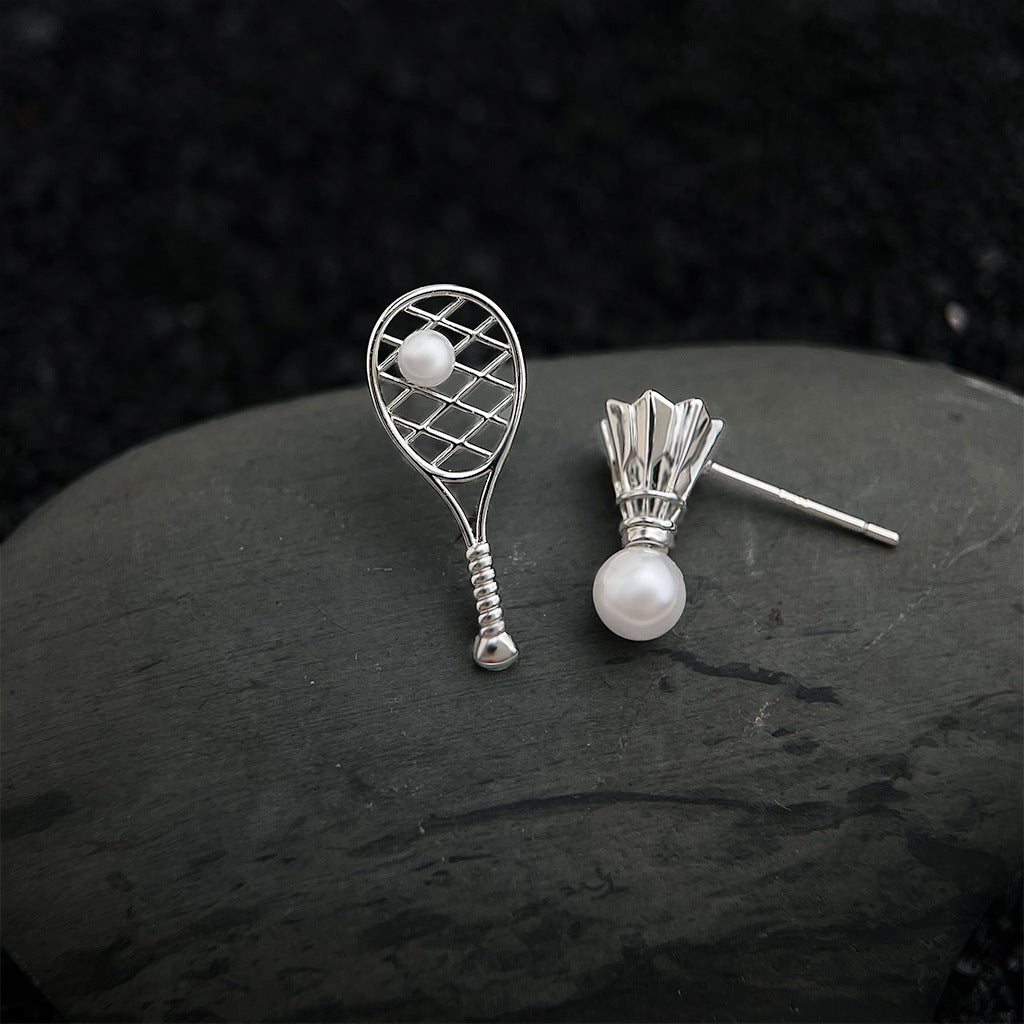Silver Unique Badminton Stud Earrings