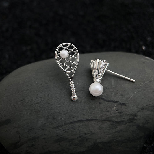 Silver Unique Badminton Stud Earrings