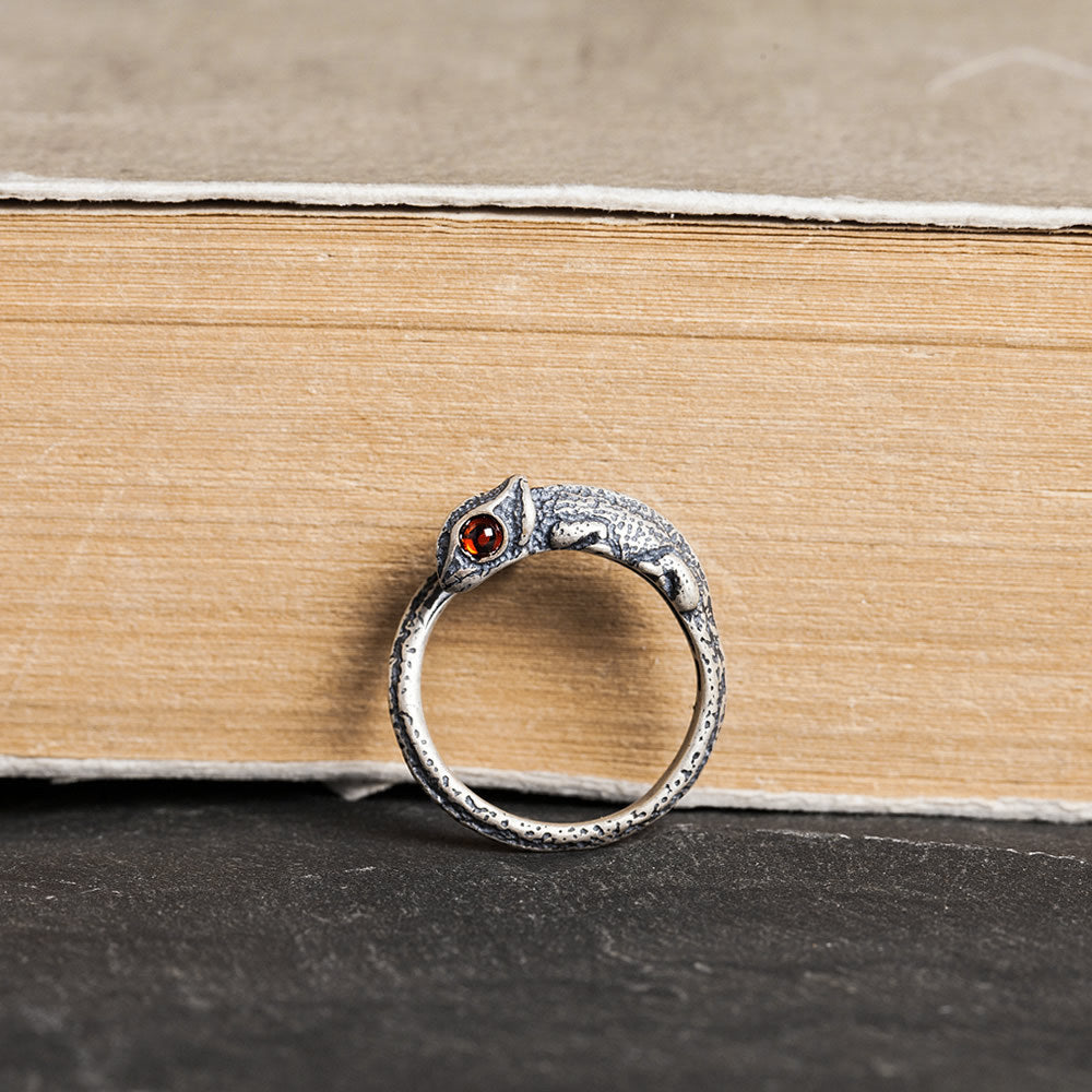 Vintage Unisex S925 Silber Eidechse Rotes Auge Offener Ring