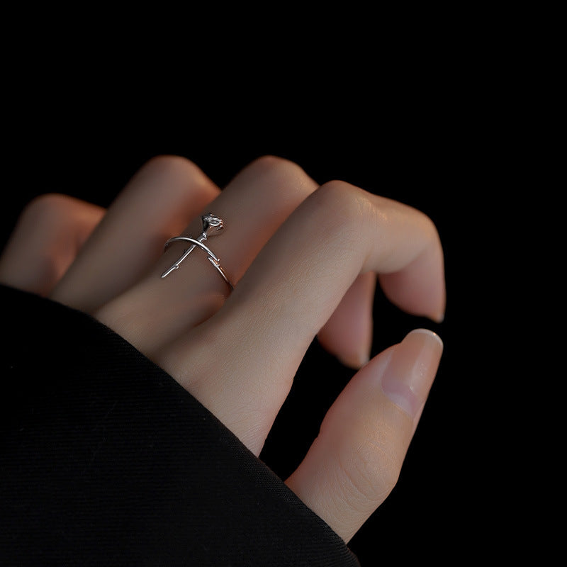 S925 Silber Damen Rose Offener Ring