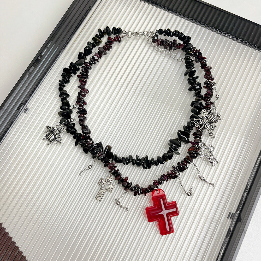 Rotes Kreuz - Gothic Style - Quasten-Halsband