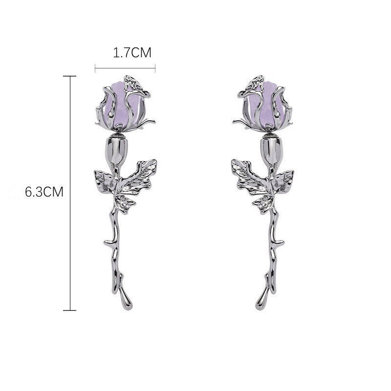 Fancy Purple Rose Stud Earring